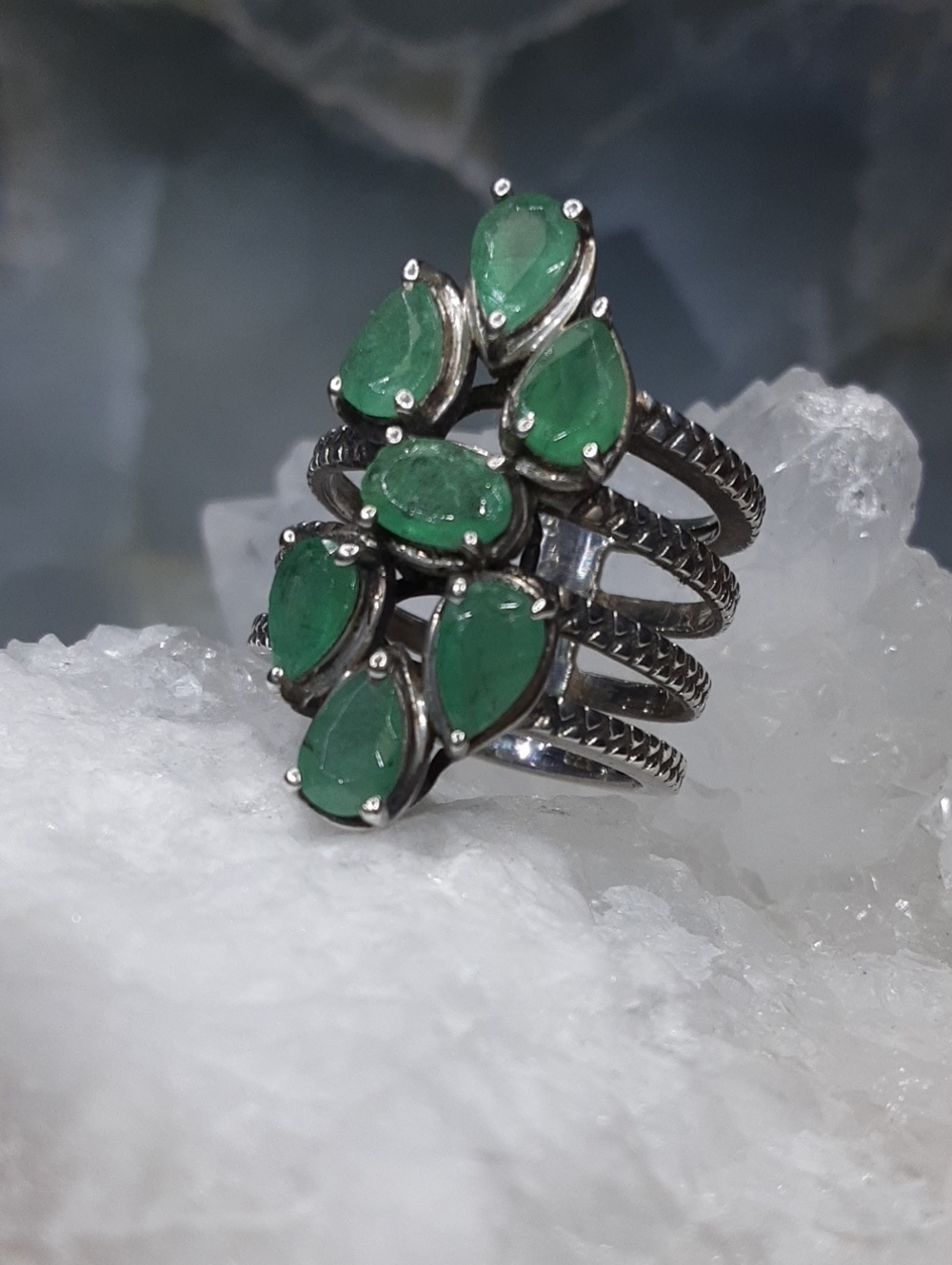 925 Genuine African Emerald Ring.